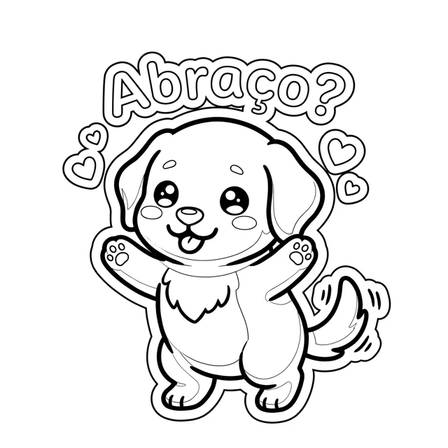 Página para colorir: Golden de braços abertos e o texto Abraço