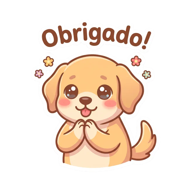 Figurinha de Golden Retriever chibi: Obrigado!